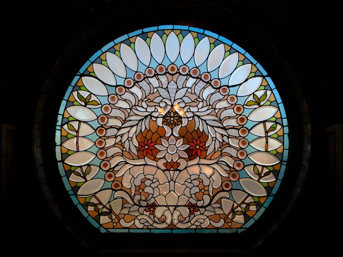The Peacock Window stained glass at Castle Marne